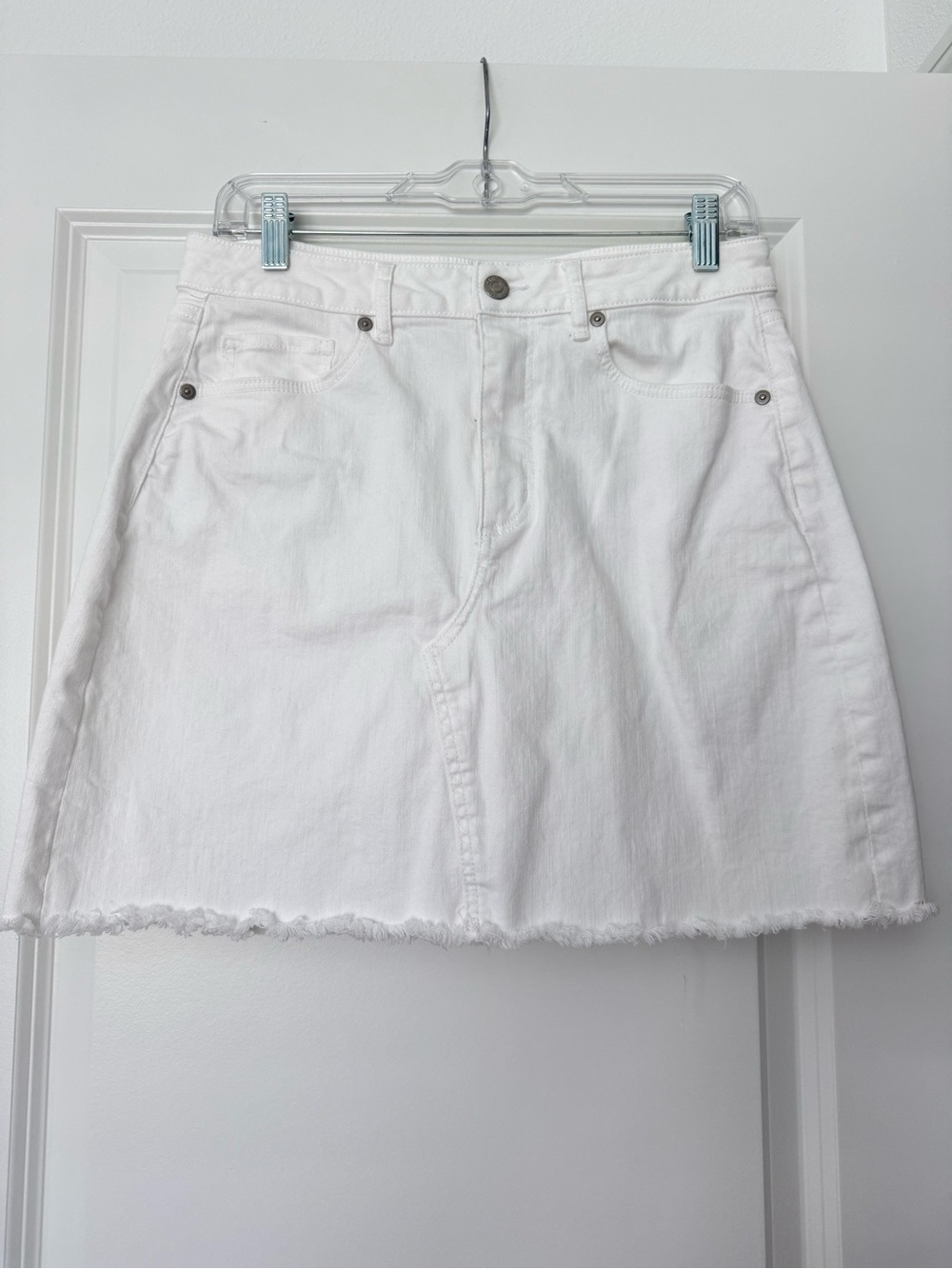 LOFT White Frayed-Hem Denim Mini Skirt